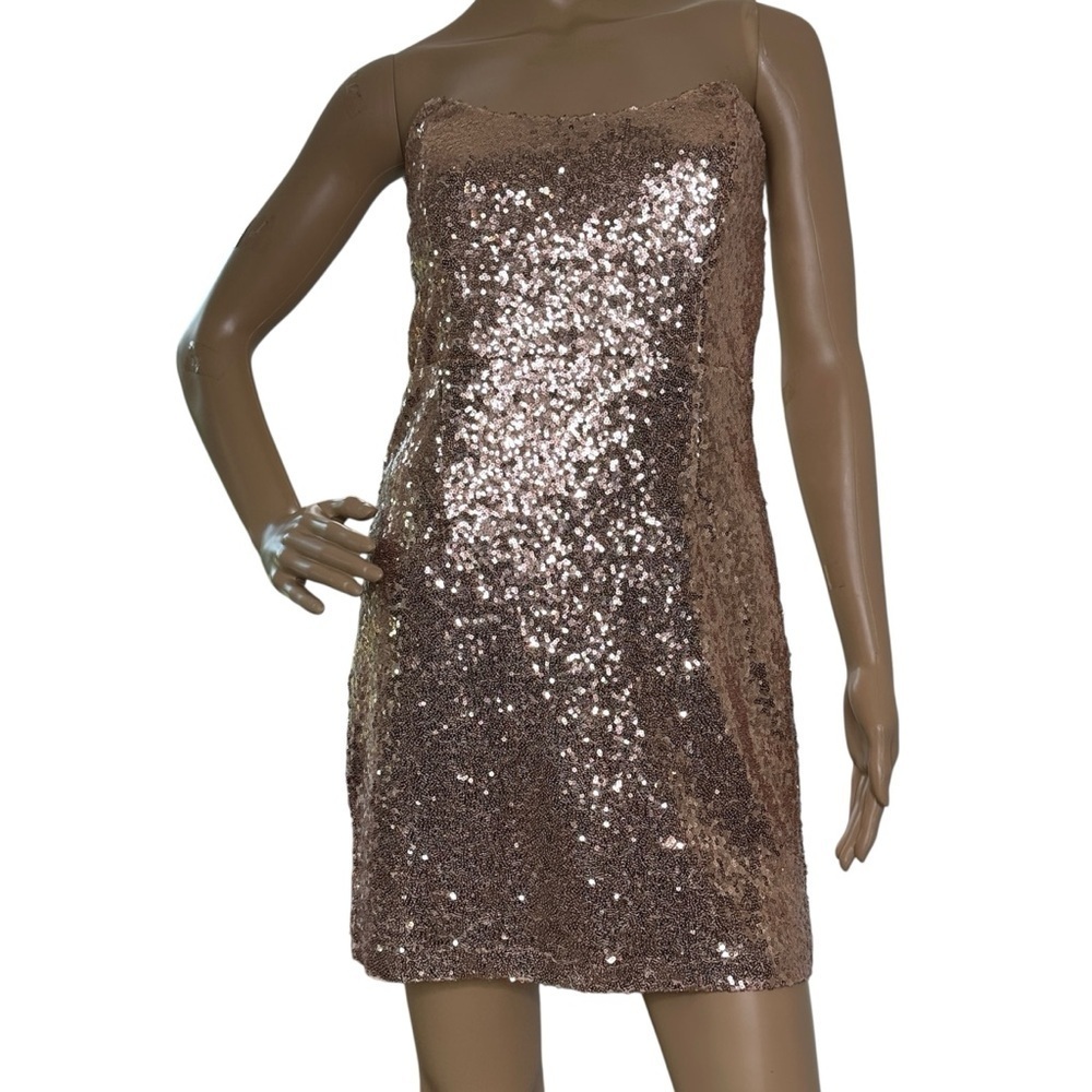 Lulus gold strapless bodycon sequin dress large